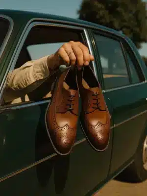 Chaussures en cuir marron élégantes.